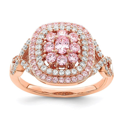 Sterling Silver Rose-plated Pink and White Cubic Zirconia Cushion Ring SZ 7 SZ 7