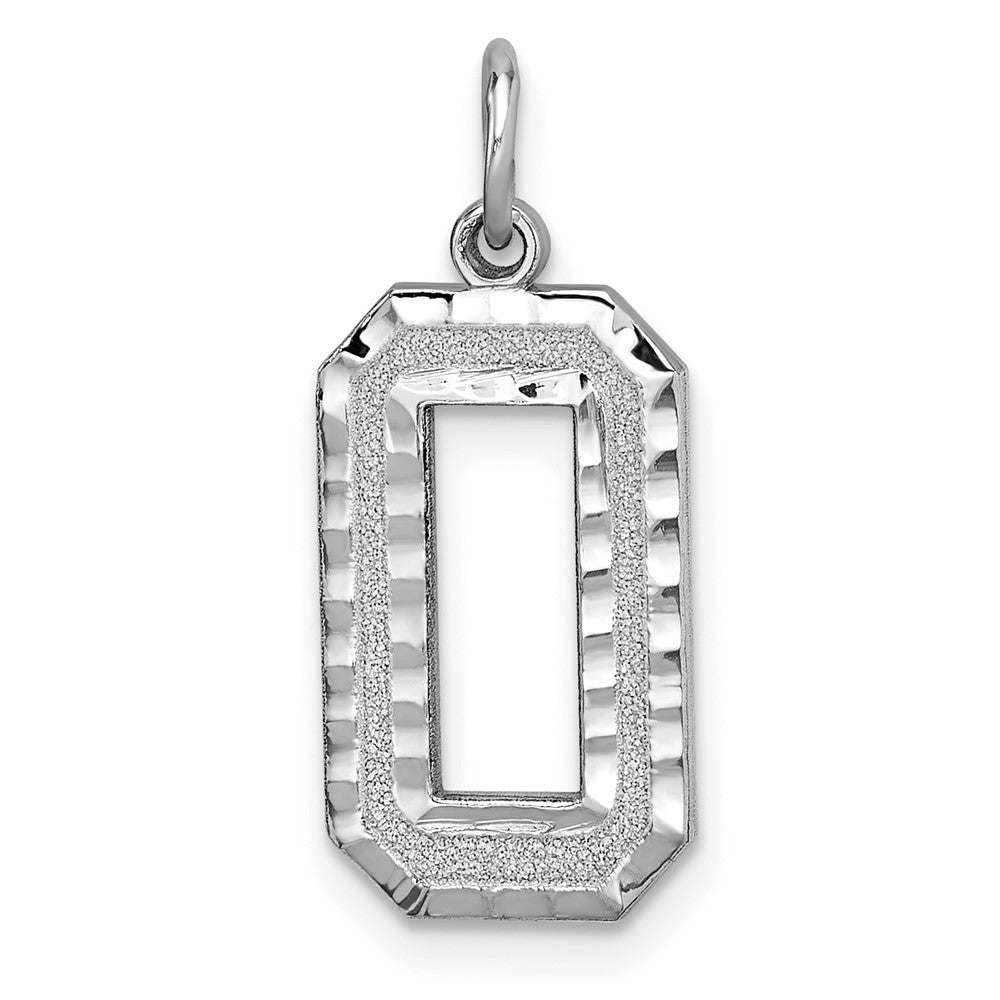 14k White Gold Large Brushed Diamond-cut Number 0 Charm