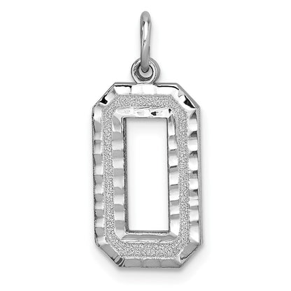 14k White Gold Large Brushed Diamond-cut Number 0 Charm