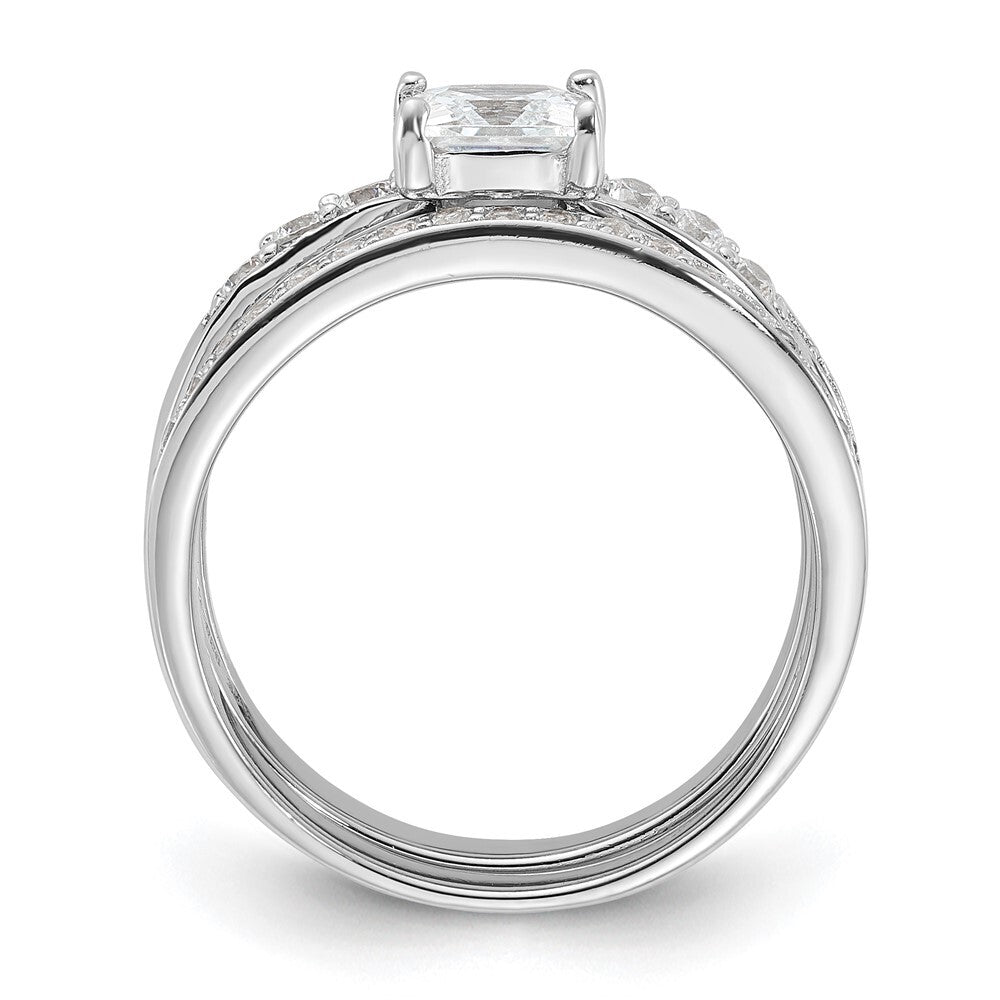 Sterling Silver Rhodium-plated Cubic Zirconia 3 Piece Wedding Set Ring Size 6
