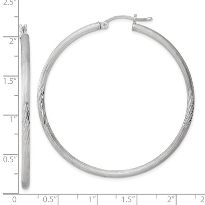 Sterling Silver Rhod-plated 2.5mm Polished/Satin Diamond-cut Hoop Earrings