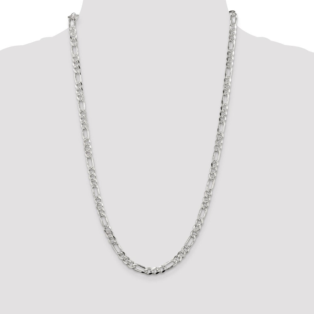 Sterling Silver 5.5mm Pav� Flat Figaro Chain
