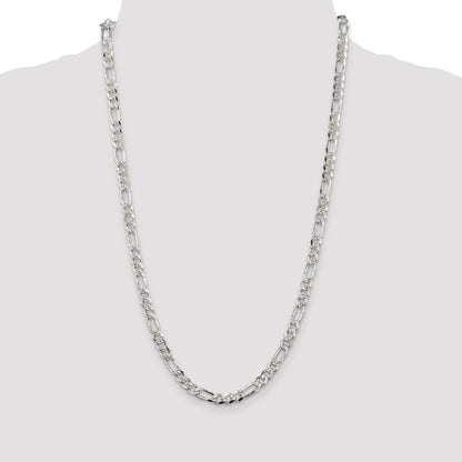 Sterling Silver 5.5mm Pav� Flat Figaro Chain