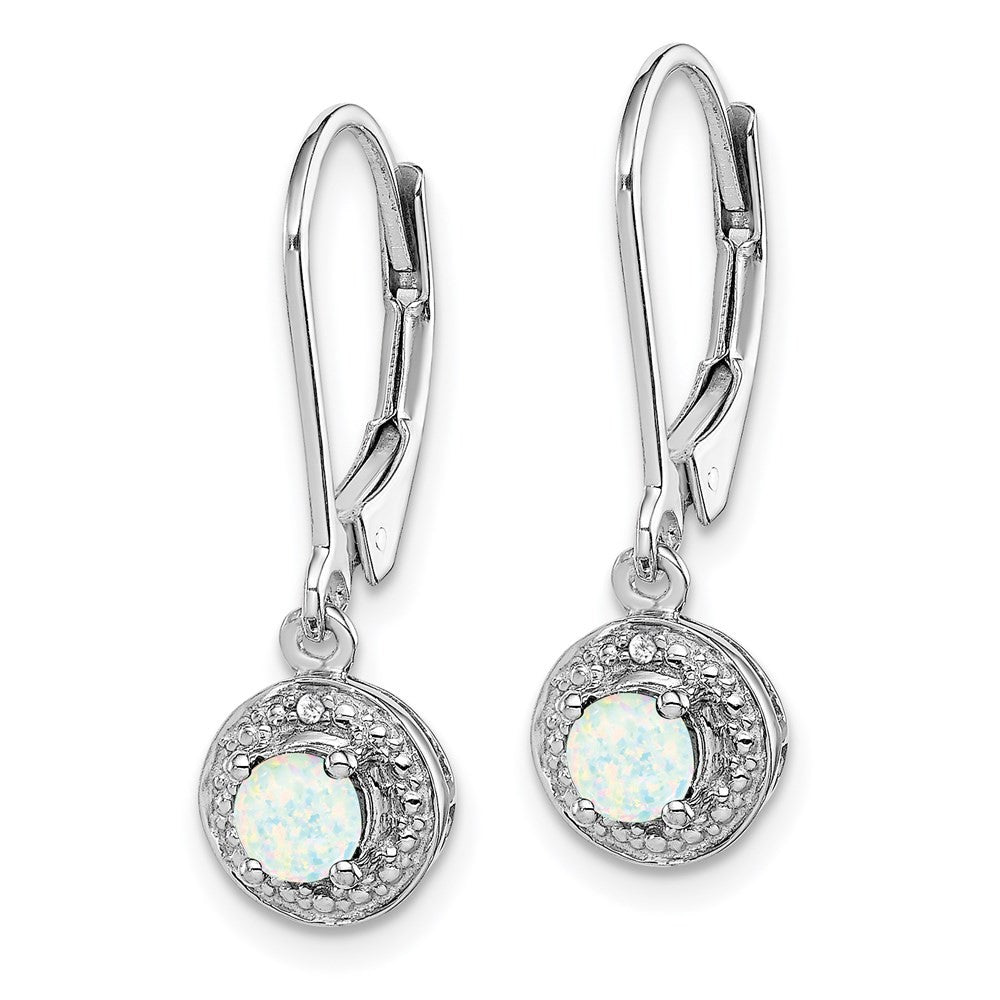 Sterling Silver Rhodium-plated Diam. & Created Opal Earrings