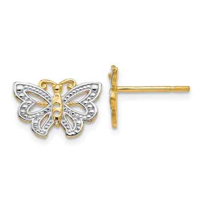 14k Yellow Gold w/ White Rhodium Butterfly Earrings