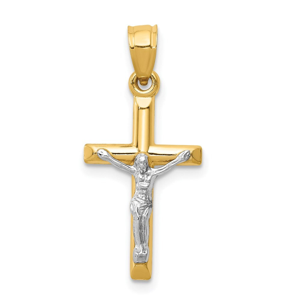 14k Two-tone Gold Hollow Crucifix Charm Pendant for Women