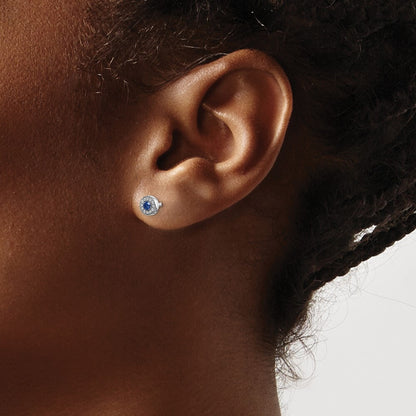 14k White Gold Diamond and Sapphire Halo Stud Earrings