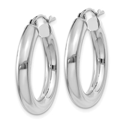 14K White Gold Polished 4mm Lightweight Tube Hoop Earrings Gift for Women