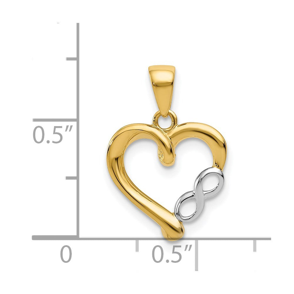 14k Yellow Gold White Rhodium Infinity Heart Pendant