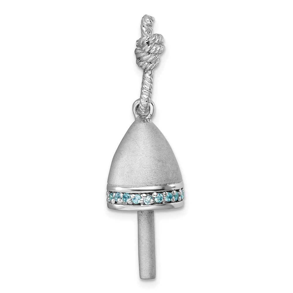 Sterling Silver Rhodium-Plated Brushed Blue Cubic Zirconia Buoy Pendant