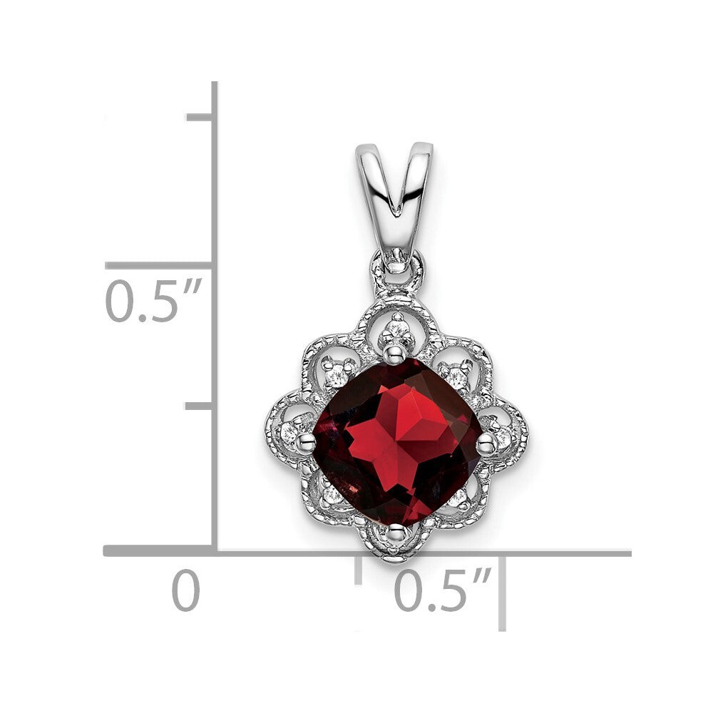 14k White Gold Garnet and Diamond Scalloped Pendant for Women