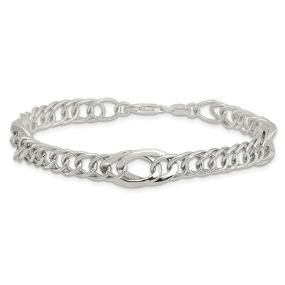Sterling Silver Rhodium-plated Polished Fancy Link 7.5in Bracelet