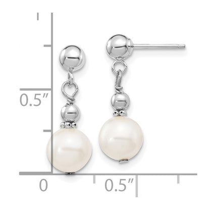 14k White Gold 7-8mm White Semi-round Freshwater Cultured Pearl Dangle Earrings