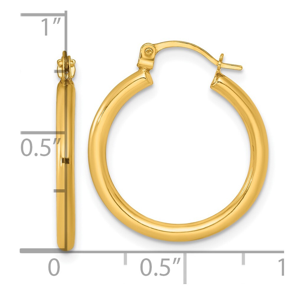 14k Yellow Gold Polished 2mm Hoop Earrings Gift for Women