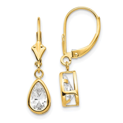 14k Yellow Gold 8x5mm Pear Cubic Zirconia Leverback Earrings