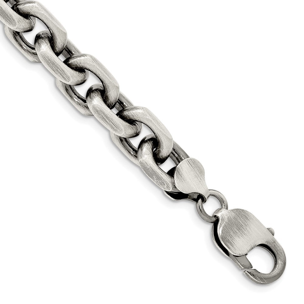 Sterling Silver Antiqued 8.6mm Diamond-Cut Elongated Open Link Chain Bracelet