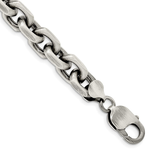 Sterling Silver Antiqued 8.6mm Diamond-Cut Elongated Open Link Chain Bracelet