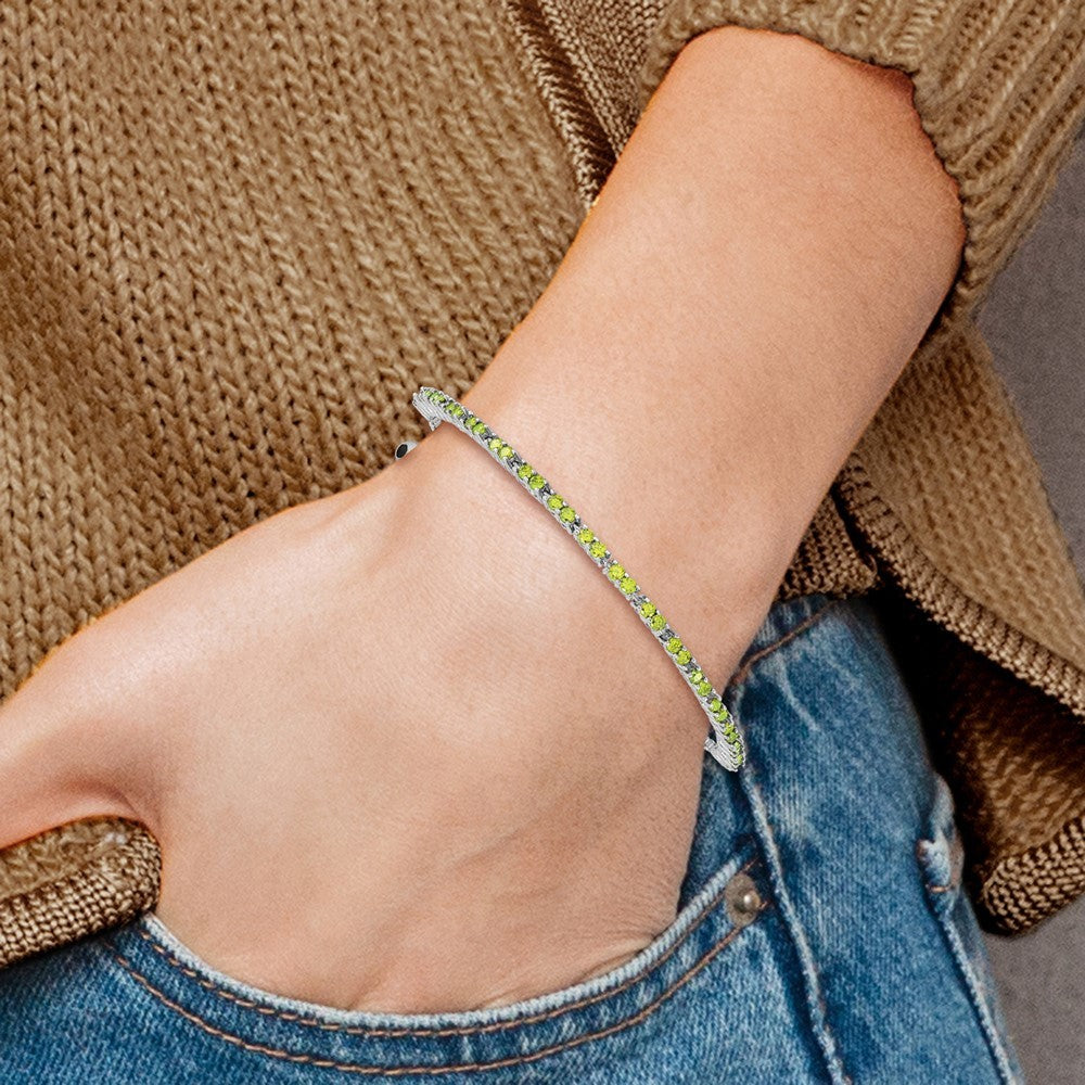 Sterling Silver Rhod-plated August Lime CZ Adjustable Bracelet