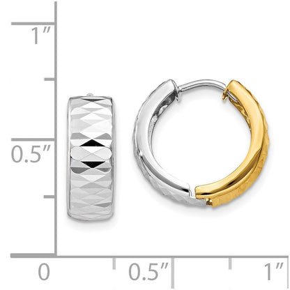 14k Two-tone Gold Textured Hoop Earrings