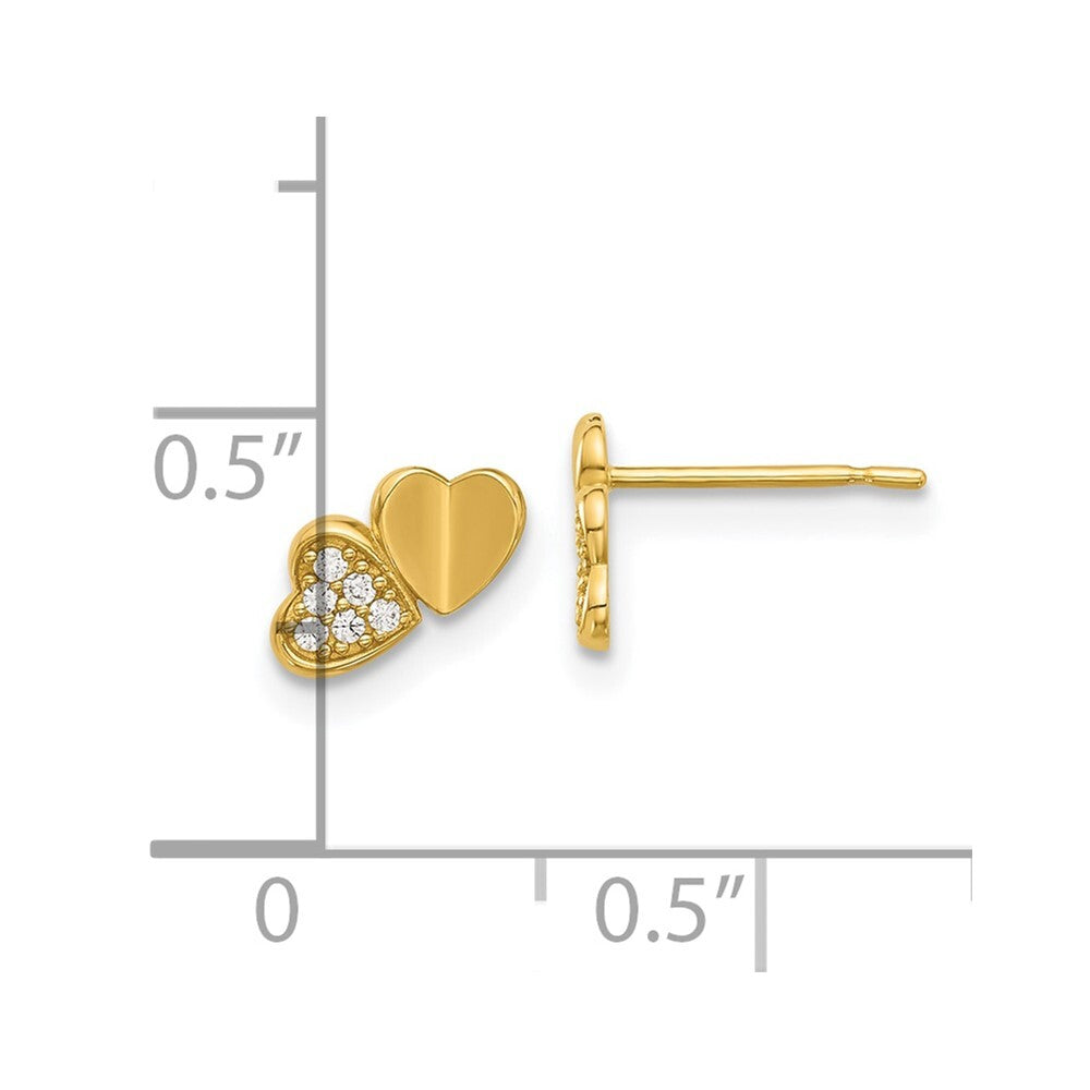 14k Yellow Gold Polished Cubic Zirconia Double Hearts Stud Earrings