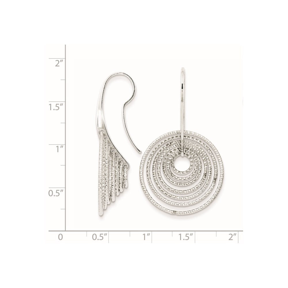 Sterling Silver Rhodium-plated Diamond-cut Concentric Circles Dangle Earrings