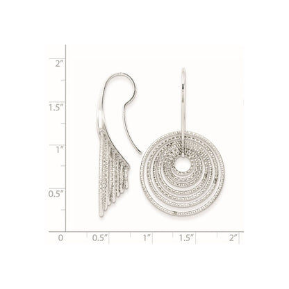 Sterling Silver Rhodium-plated Diamond-cut Concentric Circles Dangle Earrings