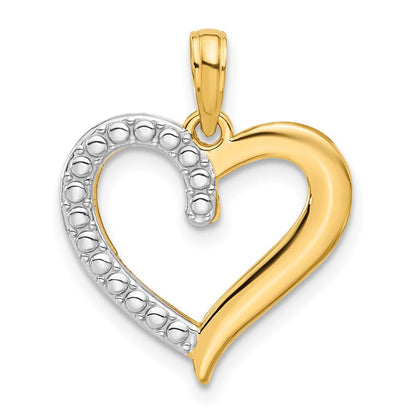 14k Yellow Gold and Rhodium Polished Heart Pendant for Women