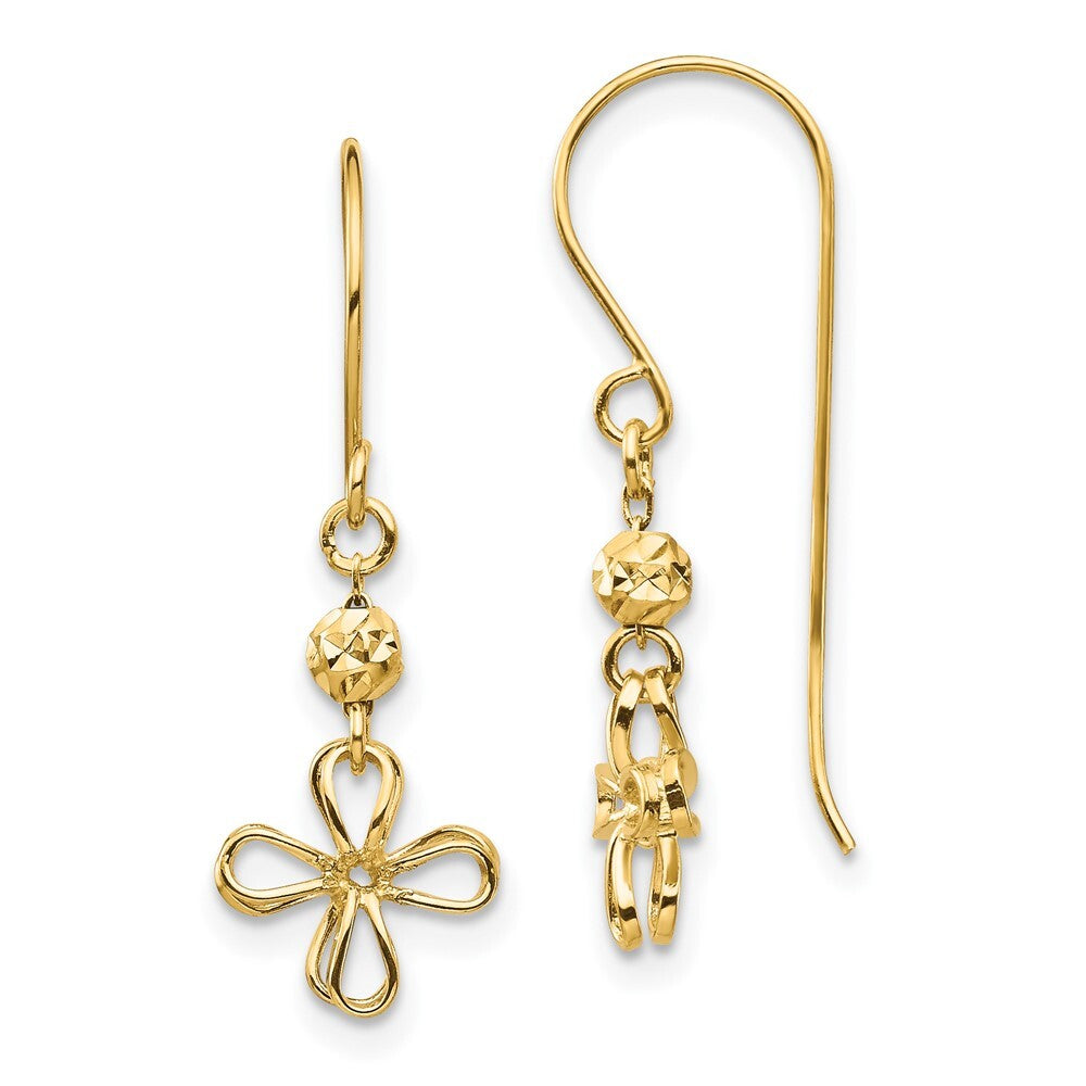 14k Yellow Gold Open Clover Dangle Earrings Gift for Women