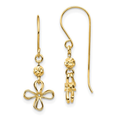 14k Yellow Gold Open Clover Dangle Earrings Gift for Women