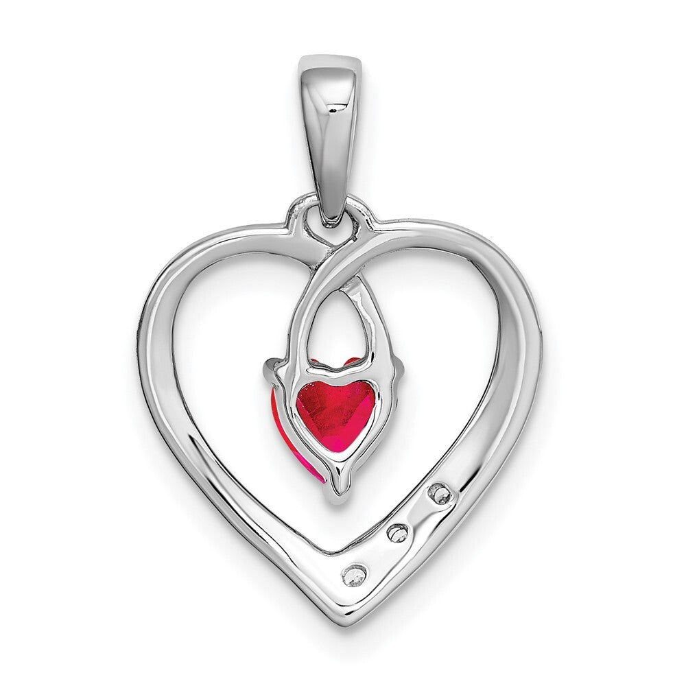 14k White Gold Ruby and Diamond Heart Pendant for Women