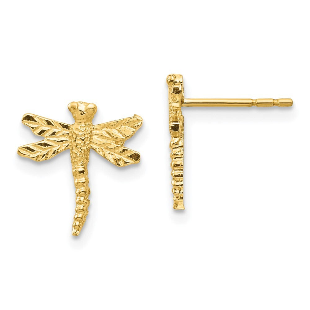 14k Yellow Gold Dragonfly Stud Earrings Gift for Women
