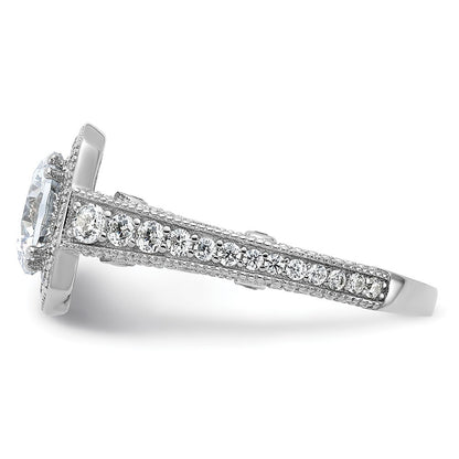 Sterling Silver Rhodium-plated 8mm Center Cubic Zirconia Halo Ring Size 7