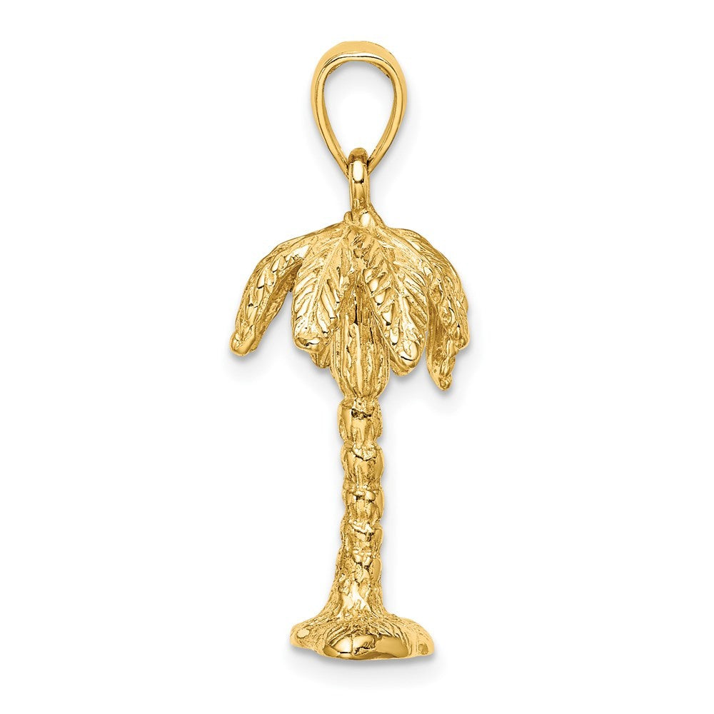 14k Yellow Gold 3-D Textured Palm Tree Charm Pendant
