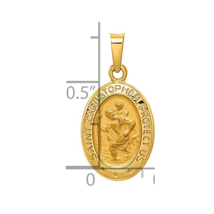 14k Yellow Gold Polished and Satin St. Christopher Medal Hollow Pendant