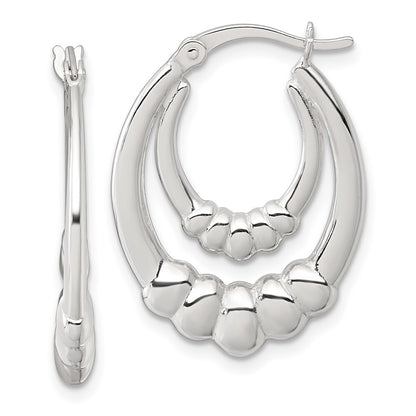 Sterling Silver Polished Scalloped Double Oval Hollow Hoop Earrings