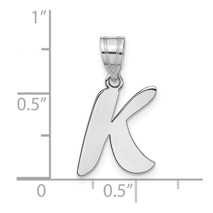 14k White Gold Polished Script Letter K Initial Pendant for Women