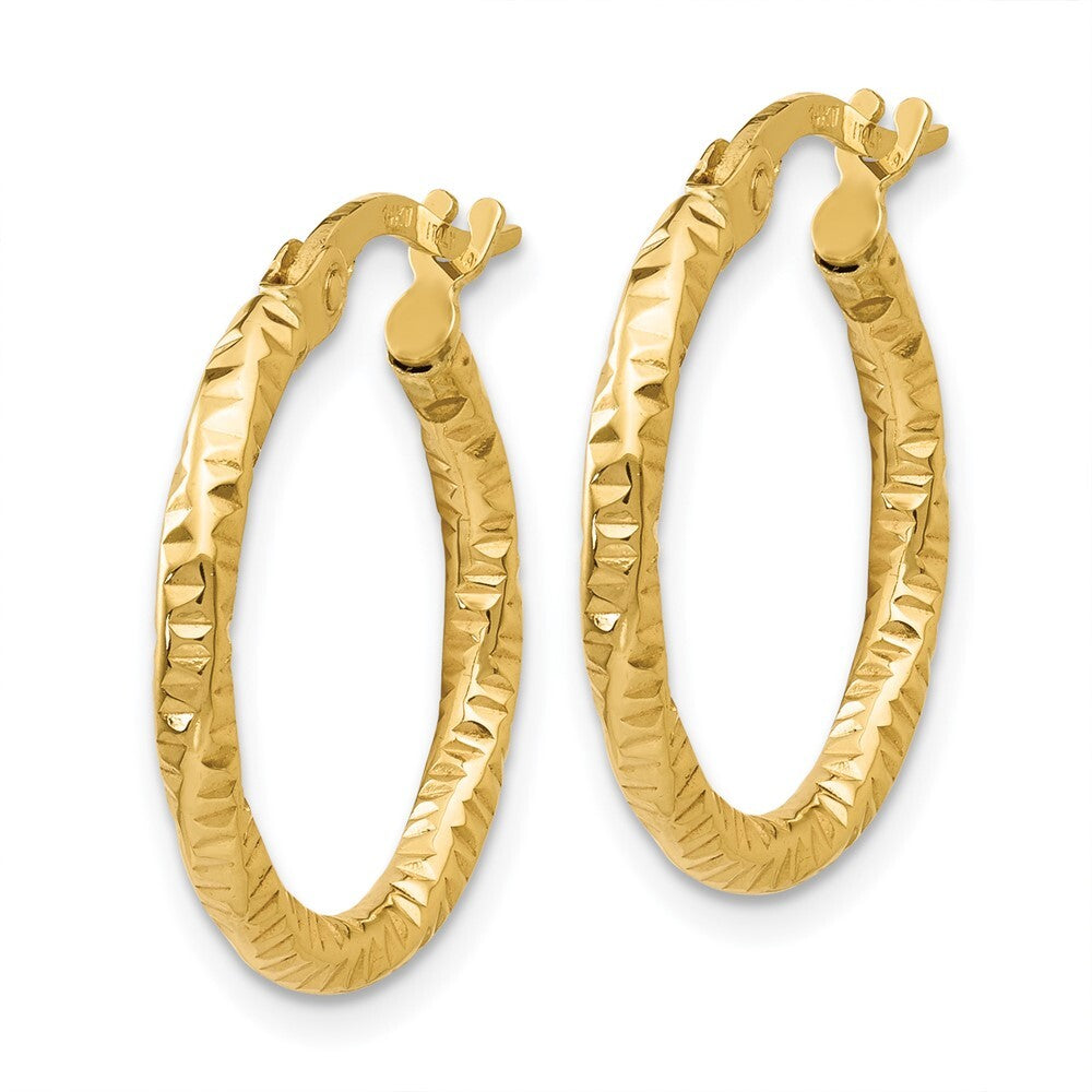 14k Yellow Gold Polished and Textured Hoop Earrings Gift for Women
