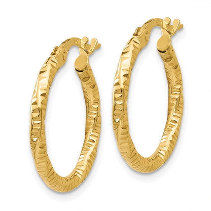 14k Yellow Gold Polished and Textured Hoop Earrings Gift for Women