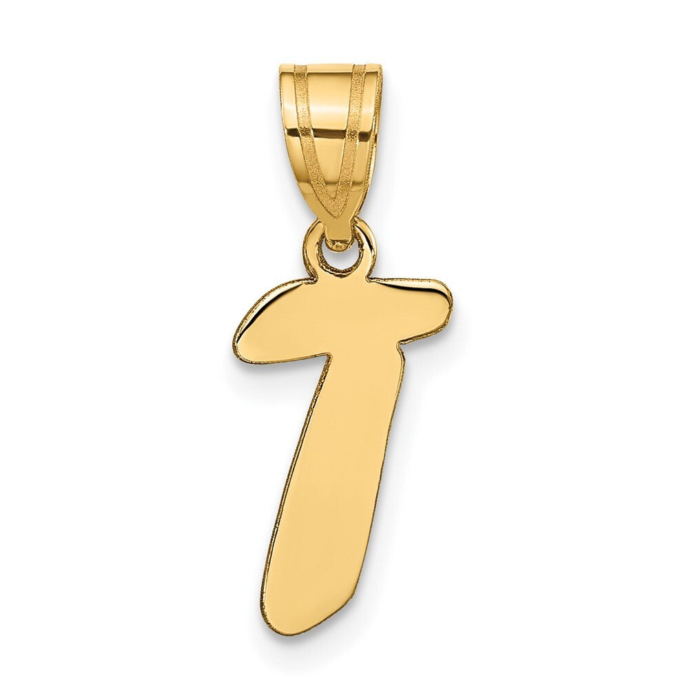 14k Yellow Gold Polished Script Letter T Initial Pendant for Women