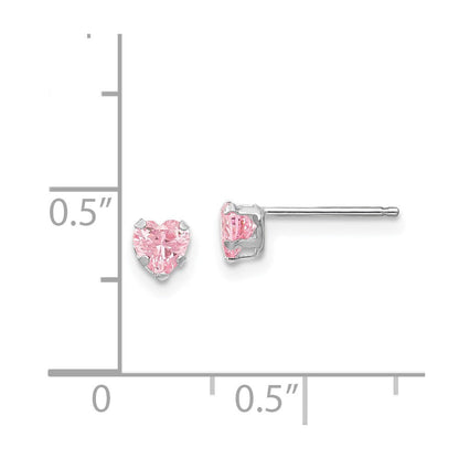 14k White Gold 4mm Pink Cubic Zirconia Heart Stud Earrings Gift for Women