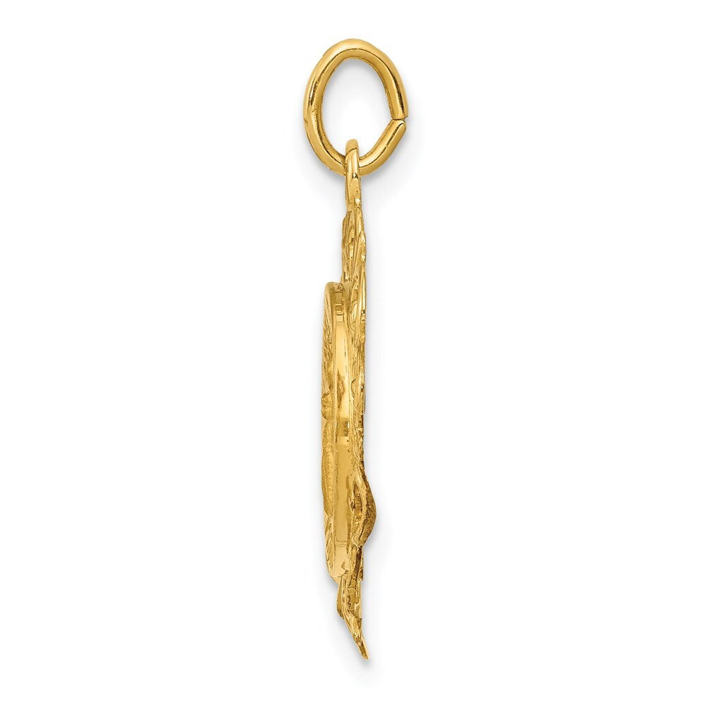 14k Yellow Gold Polished/Satin Spanish Guardian Angel Medal Hollow Pendant