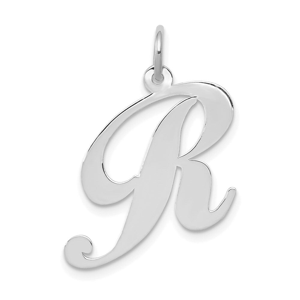 14k White Gold Large Fancy Script Letter R Initial Charm Pendant for Women