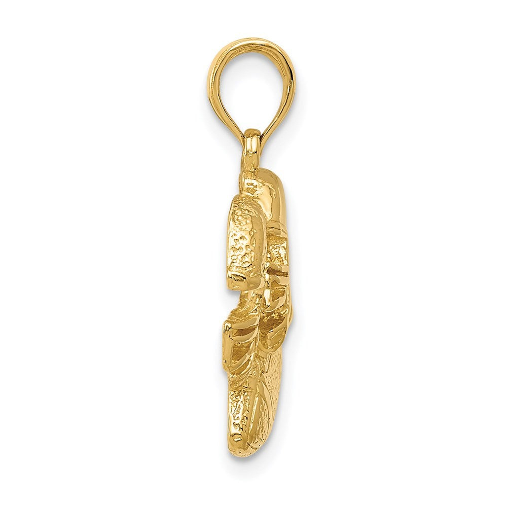 14k Yellow Gold 2-D Double Football Helmets and Ball Charm Pendant