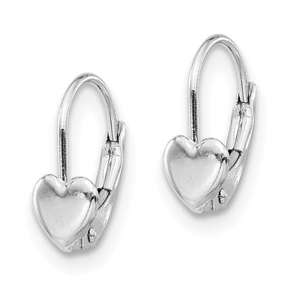 14k White Gold Heart Dangle Earrings Leverback Gift for Women