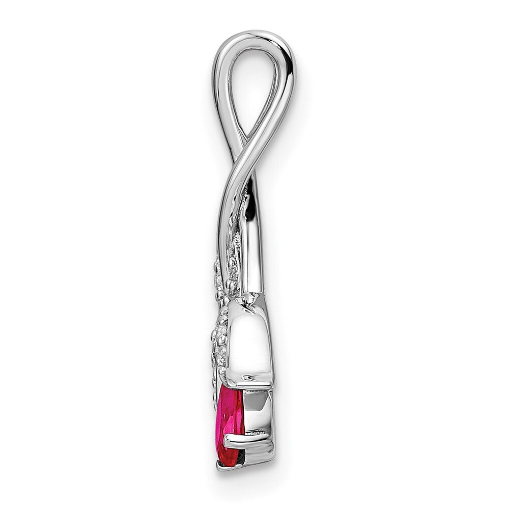 14k White Gold Ruby and Diamond Floral Chain Slide Pendant for Women