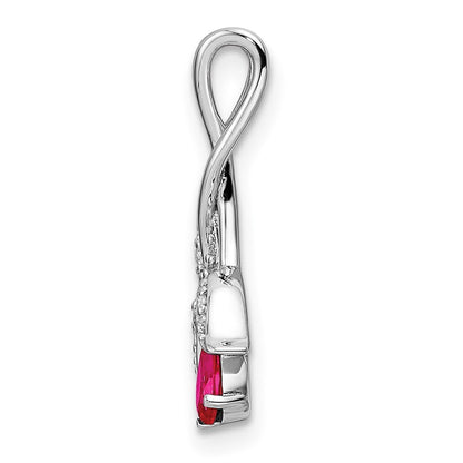 14k White Gold Ruby and Diamond Floral Chain Slide Pendant for Women