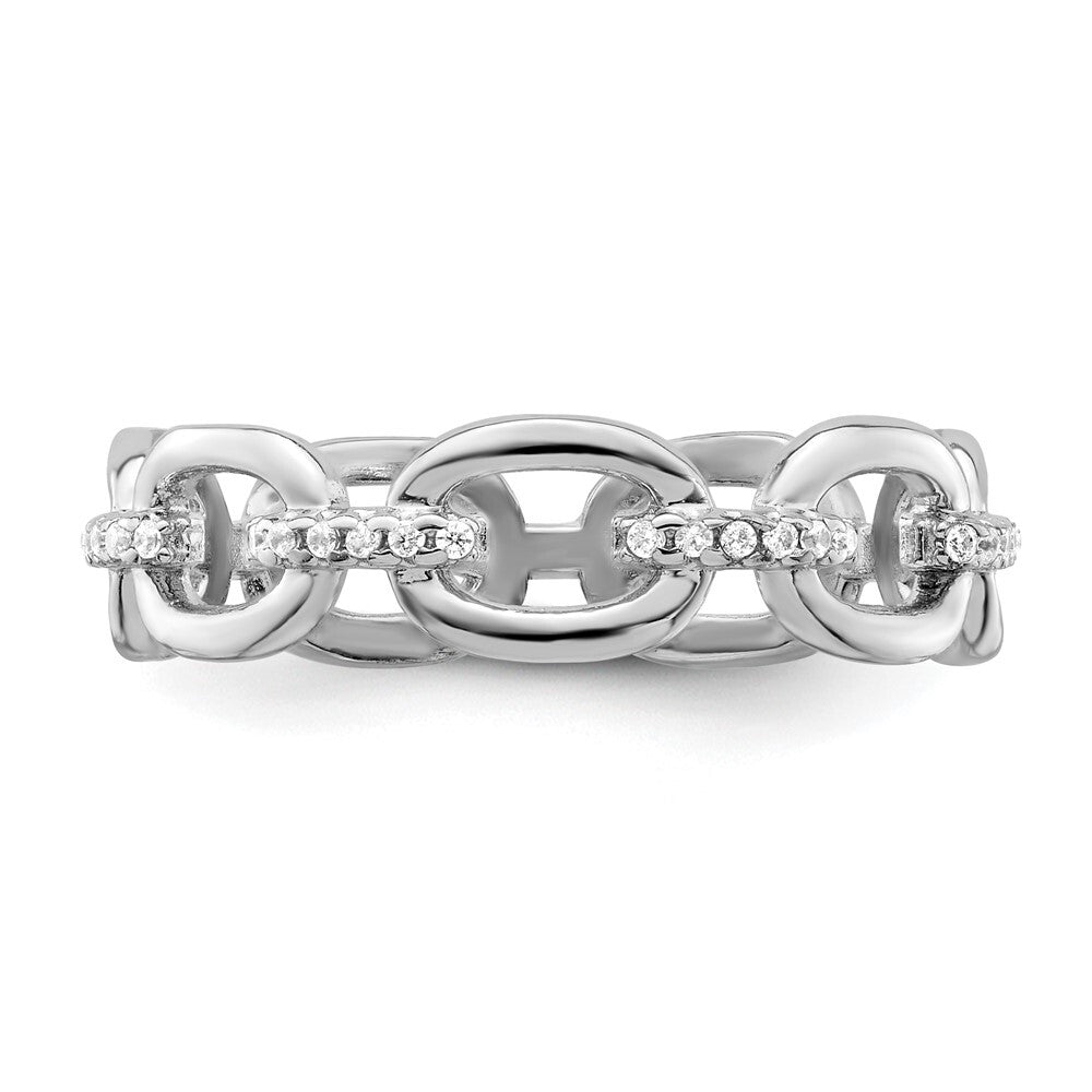 Sterling Silver Rhodium-plated Cubic Zirconia Bars & Oval Links Band Size 8