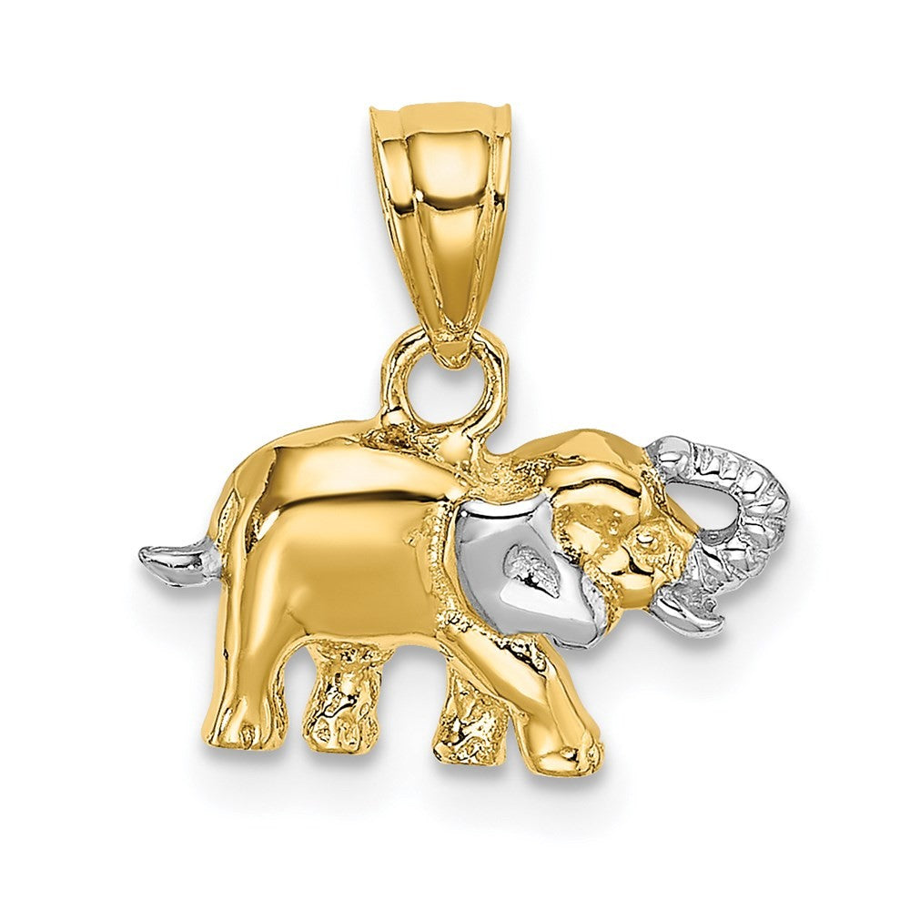 14k Yellow Gold Rhodium Small Elephant Charm Pendant