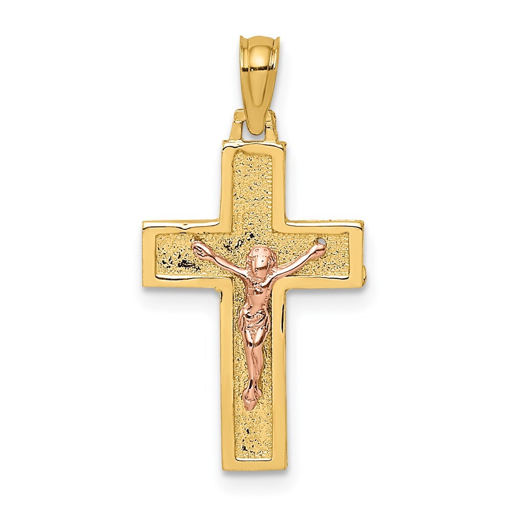 14k Two-tone Gold Latin Crucifix Charm Pendant for Women