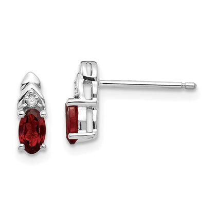 14k White Gold Garnet and Diamond Stud Earrings Gift for Women